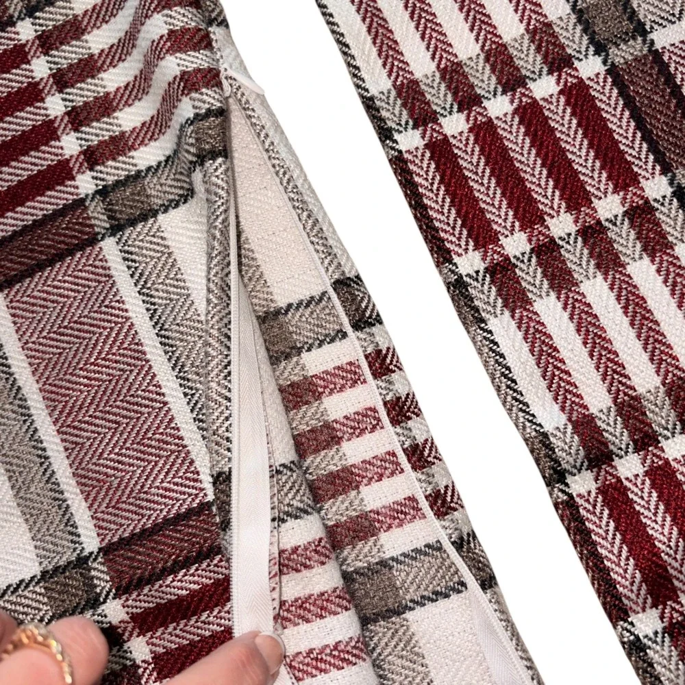 Plaid Throw Pillow Covers Set of 2 Burgundy Cream Square 24x24 Farmhouse Rustic